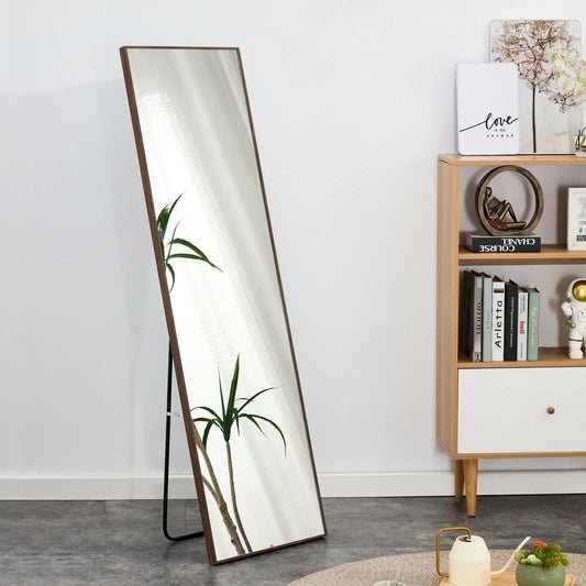 Brown Solid Wood Frame Full-length Mirror, Dressing Mirror, Bedroom Home Porch, Decorative Mirror, Clothing Store, Floor Mounted Large Mirror,